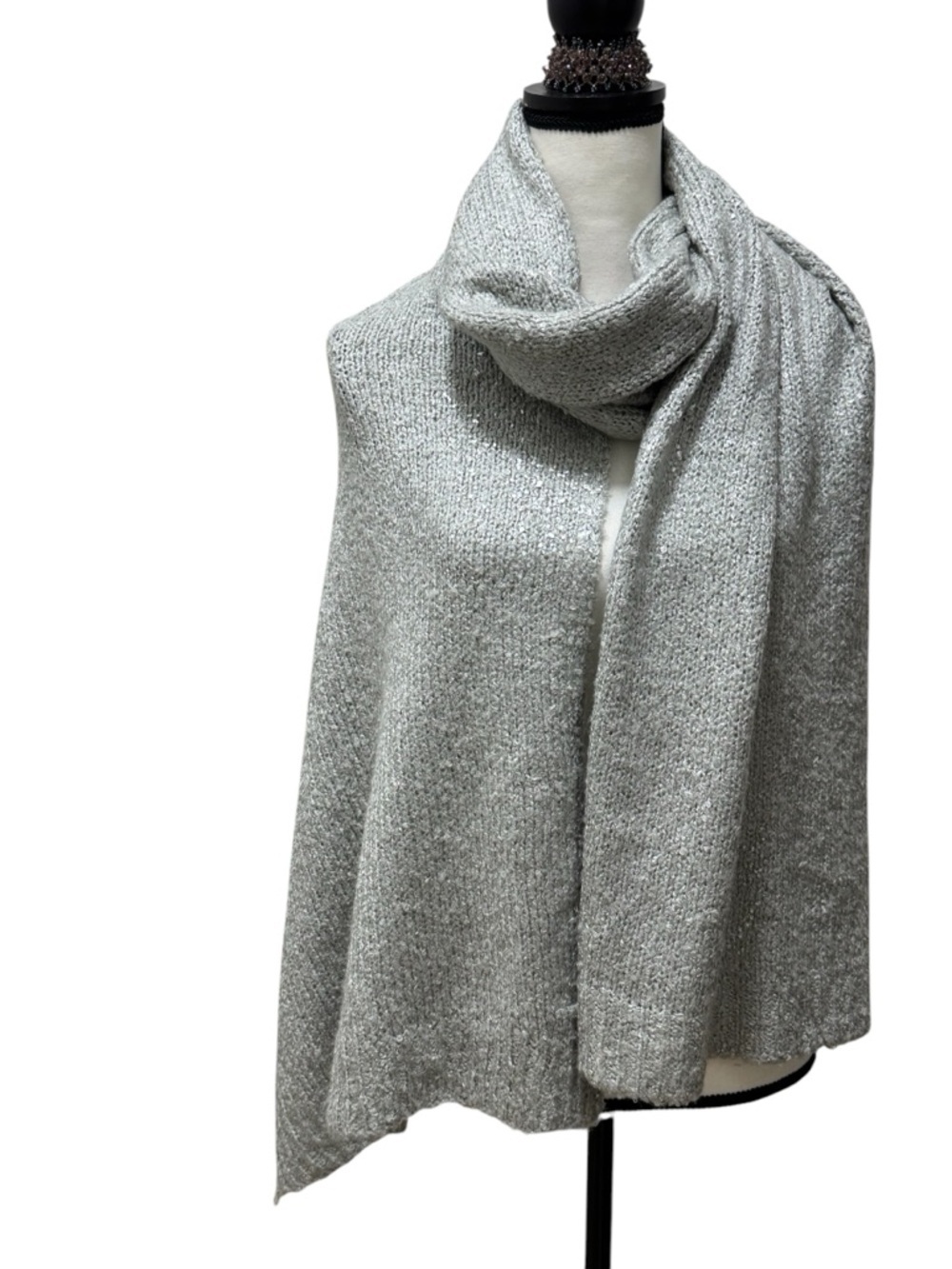 Anthropologie Madison Grey/Silver Buckle Knit Scarf Shawl Wraps